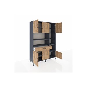 Hyperion Gardrop 10 Raflı Tek Çekmeceli 6 Kapaklı 132x44x195 Antrasit-çam