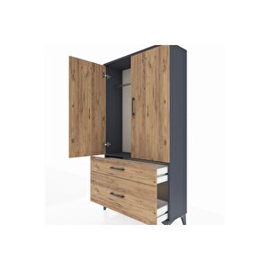 Arges Dolap Tek Raflı 2 Çekmeceli Tek Askılı 88x30x163 Antrasit-çam