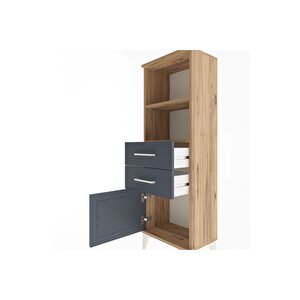 Arges Dolap 2 Raflı 2 Çekmeceli Tek Kapaklı 44x30x134 Çam-antrasit