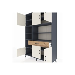 Hyperion Dolap 10 Raflı Tek Çekmeceli 6 Kapaklı 132x44x195 Antrasit-aytaşı/çam