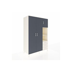 Kronos Dolap 5 Raflı 3 Çekmeceli Tek Askılı 132x59x195 Aytaşı-antrasit/aytaşı