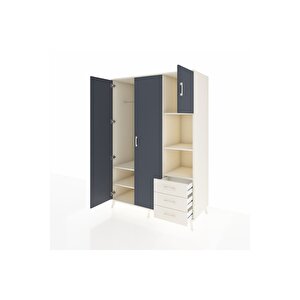 Kronos Dolap 5 Raflı 3 Çekmeceli Tek Askılı 132x59x195 Aytaşı-antrasit/aytaşı