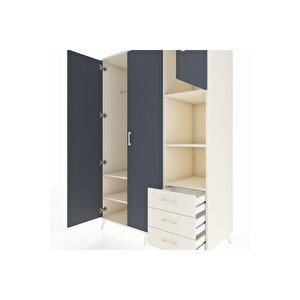 Kronos Dolap 5 Raflı 3 Çekmeceli Tek Askılı 132x59x195 Aytaşı-antrasit/aytaşı