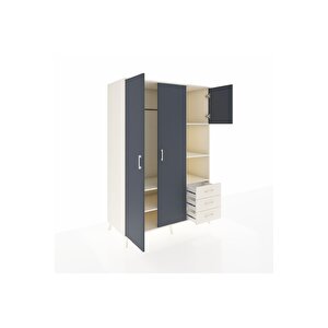 Kronos Dolap 5 Raflı 3 Çekmeceli Tek Askılı 132x59x195 Aytaşı-antrasit/aytaşı