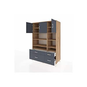 Kronos Dolap 10 Raflı 4 Çekmeceli 3 Kapaklı 132x59x195 Çam-antrasit/antrasit