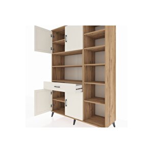 Hyperion Gardrop 10 Raflı Tek Çekmeceli 4 Kapaklı 132x44x195 Çam-aytaşı