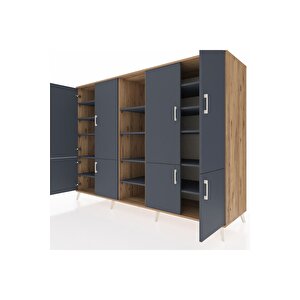 Kronos Dolap 14 Raflı 8 Kapaklı 220x59x163 Çam-antrasit