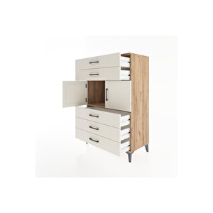 Hyperion Dolap Tek Raflı 5 Çekmeceli 2 Kapaklı 88x44x134 Çam-aytaşı