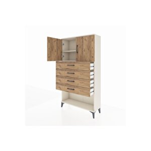 Arges Dolap 2 Raflı 4 Çekmeceli 2 Kapaklı 88x30x163 Aytaşı-çam