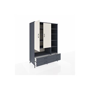 Kronos Dolap 10 Raflı 4 Çekmeceli 2 Kapaklı 132x59x195 Antrasit-aytaşı/antrasit