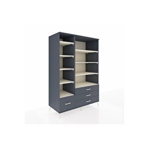 Kronos Dolap 9 Raflı 4 Çekmeceli  132x59x195 Antrasit-aytaşı/antrasit