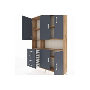 Arges Gardrop 7 Raflı 4 Çekmeceli 5 Kapaklı 132x30x195 Çam-antrasit