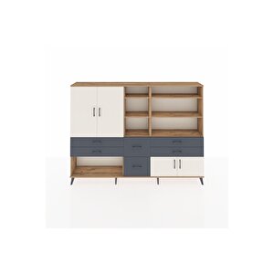 Arges Dolap 10 Raflı 6 Çekmeceli 4 Kapaklı 220x30x163 Çam-aytaşı/antrasit