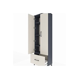 Arges Dolap 4 Raflı Tek Çekmeceli 2 Kapaklı 60x30x182 Antrasit-aytaşı
