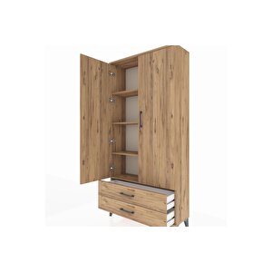 Arges Dolap 4 Raflı 2 Çekmeceli 2 Kapaklı 88x30x182 Çam-çam