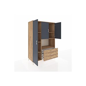 Kronos Dolap 6 Raflı 3 Çekmeceli 3 Kapaklı 132x59x195 Çam-antrasit/çam