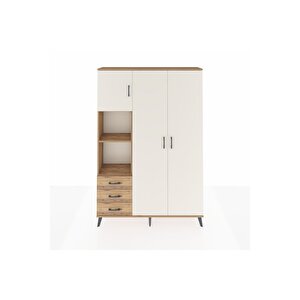 Arges Dolap 6 Raflı 3 Çekmeceli Tek Askılı 132x30x195 Çam-aytaşı/çam