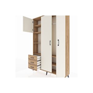 Arges Dolap 6 Raflı 3 Çekmeceli Tek Askılı 132x30x195 Çam-aytaşı/çam