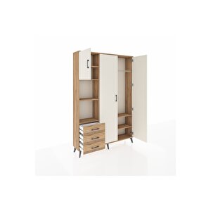 Arges Dolap 6 Raflı 3 Çekmeceli Tek Askılı 132x30x195 Çam-aytaşı/çam