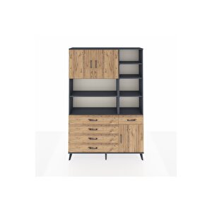 Arges Gardrop 9 Raflı 5 Çekmeceli 3 Kapaklı 132x30x195 Antrasit-çam