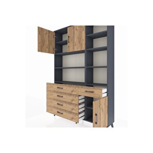 Arges Gardrop 9 Raflı 5 Çekmeceli 3 Kapaklı 132x30x195 Antrasit-çam