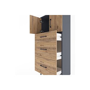 Arges Dolap Tek Raflı 3 Çekmeceli 2 Kapaklı 60x30x134 Antrasit-çam
