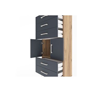 Arges Dolap Tek Raflı 5 Çekmeceli 2 Kapaklı 60x30x134 Çam-antrasit