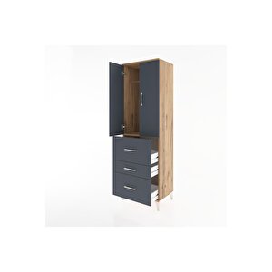 Hyperion Dolap Tek Raflı 3 Çekmeceli Tek Askılı 60x44x195 Çam-antrasit