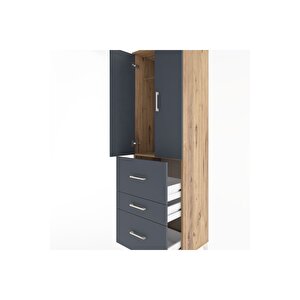 Hyperion Dolap Tek Raflı 3 Çekmeceli Tek Askılı 60x44x195 Çam-antrasit