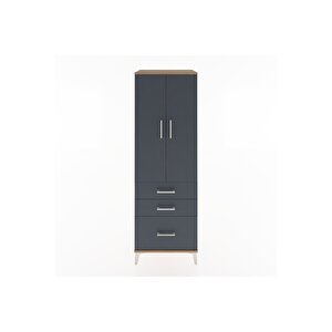Hyperion Dolap 2 Raflı 3 Çekmeceli 2 Kapaklı 60x44x182 Çam-antrasit