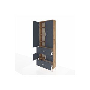 Arges Dolap 5 Raflı 2 Çekmeceli 4 Kapaklı 88x30x243 Çam-antrasit
