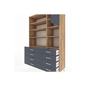 Hyperion Gardrop 8 Raflı 8 Çekmeceli Tek Kapaklı  132x44x195 Çam-antrasit