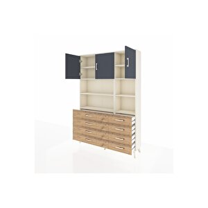 Arges Dolap 8 Raflı 8 Çekmeceli 3 Kapaklı 132x30x195 Aytaşı-antrasit/çam