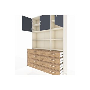 Arges Dolap 8 Raflı 8 Çekmeceli 3 Kapaklı 132x30x195 Aytaşı-antrasit/çam