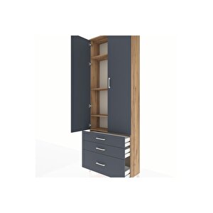 Arges Dolap 4 Raflı 3 Çekmeceli 2 Kapaklı 88x30x243 Çam-antrasit