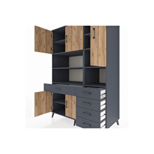 Kronos Dolap 9 Raflı 5 Çekmeceli 5 Kapaklı 132x59x195 Antrasit-çam/antrasit