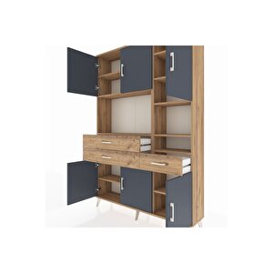 Arges Dolap 10 Raflı 3 Çekmeceli 6 Kapaklı 132x30x195 Çam-antrasit/çam