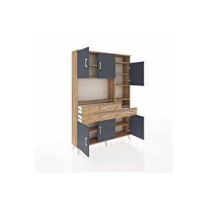 Arges Dolap 10 Raflı 3 Çekmeceli 6 Kapaklı 132x30x195 Çam-antrasit/çam