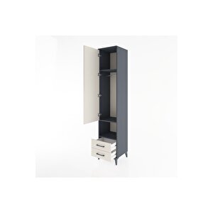 Hyperion Dolap 3 Raflı 2 Çekmeceli Tek Askılı 44x44x221 Antrasit-aytaşı