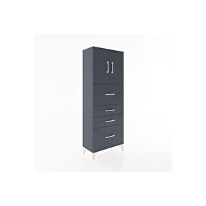 Arges Dolap 2 Raflı 4 Çekmeceli 2 Kapaklı 60x30x163 Antrasit-antrasit