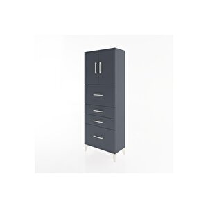 Arges Dolap 2 Raflı 4 Çekmeceli 2 Kapaklı 60x30x163 Antrasit-antrasit