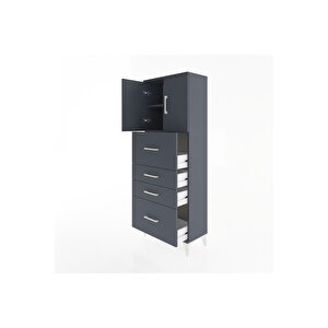 Arges Dolap 2 Raflı 4 Çekmeceli 2 Kapaklı 60x30x163 Antrasit-antrasit