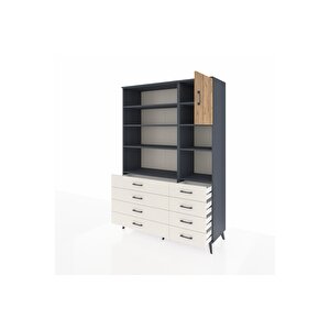 Hyperion Dolap 8 Raflı 8 Çekmeceli Tek Kapaklı  132x44x195 Antrasit-çam/aytaşı