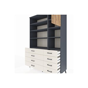 Hyperion Dolap 8 Raflı 8 Çekmeceli Tek Kapaklı  132x44x195 Antrasit-çam/aytaşı