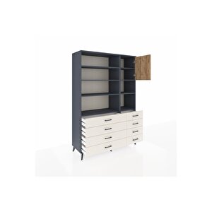 Hyperion Dolap 8 Raflı 8 Çekmeceli Tek Kapaklı  132x44x195 Antrasit-çam/aytaşı