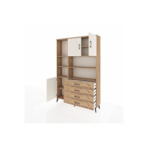 Arges Dolap 8 Raflı 4 Çekmeceli 3 Kapaklı 132x30x195 Çam-aytaşı/çam