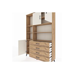 Arges Dolap 8 Raflı 4 Çekmeceli 3 Kapaklı 132x30x195 Çam-aytaşı/çam
