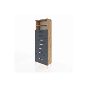 Arges Dolap 2 Raflı 7 Çekmeceli 60x30x182 Çam-antrasit