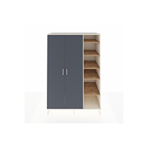 Kronos Dolap 7 Raflı 2 Kapaklı Tek Askılı 132x59x195 Aytaşı-antrasit/çam