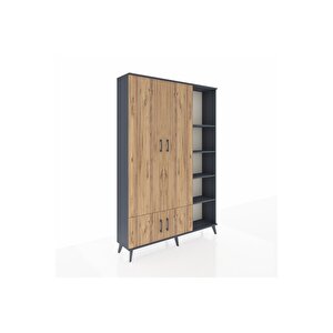 Arges Dolap 6 Raflı 4 Kapaklı Tek Askılı 132x30x195 Antrasit-çam/antrasit